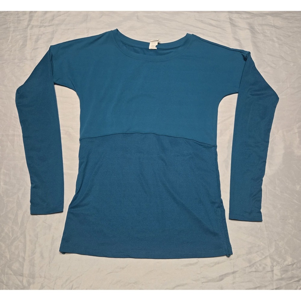 Fabletics XS Womens Athletic Top Jade Green Fitted Running Adjustable Thumb Hole